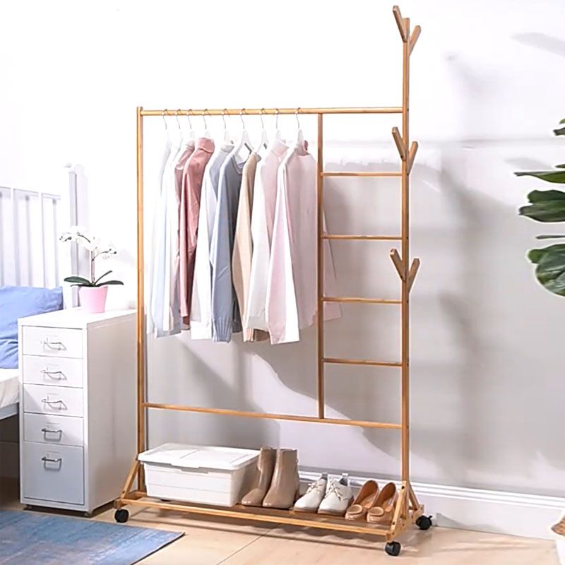 Classic Wood Clothes Hanger Free Standing Coat Rack with Castors