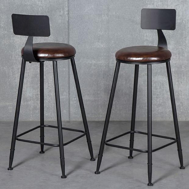 Industrial Armless Backrest Counter Stool Iron Milk Tea Shop Bar Stool with Cushion