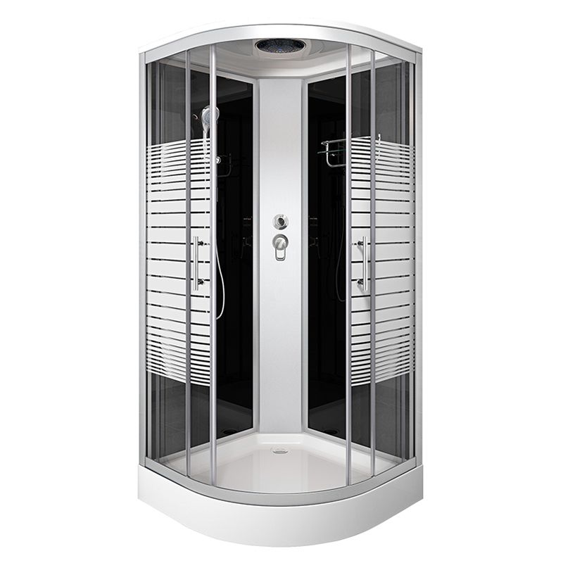 White Rounded Shower Stall with Shower Base Tempered Glass Shower Stall