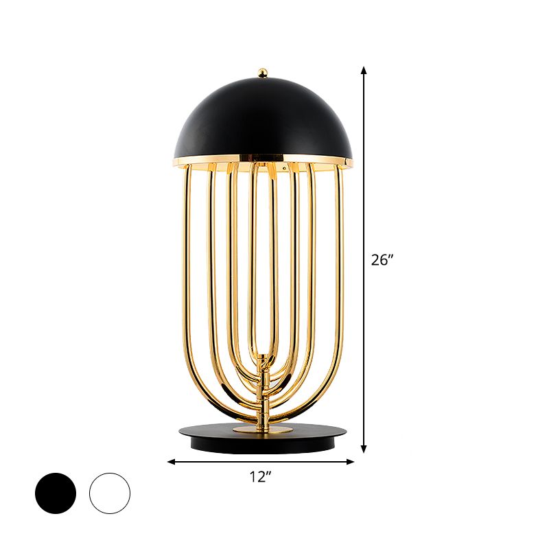 1 Head Living Room Task Lighting Modern Black/White Night Table Lamp with Dome Metal Shade