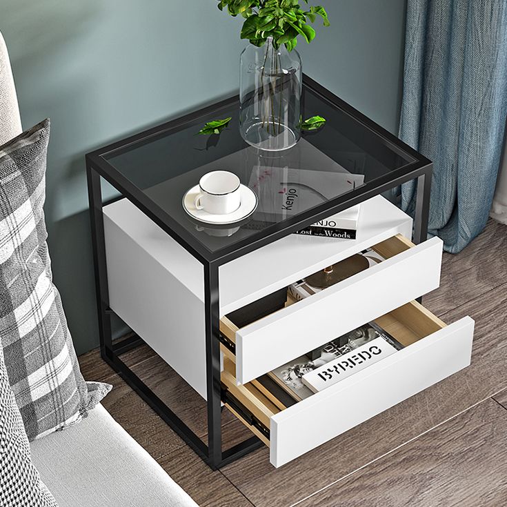 Solid Wood Bed Nightstand Contemporary Bedside Cabinet with Drawers