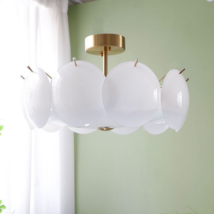 Disk Shape Flush Light Modern Style Glass 4/6/8 Lights Flush Ceiling Light in White