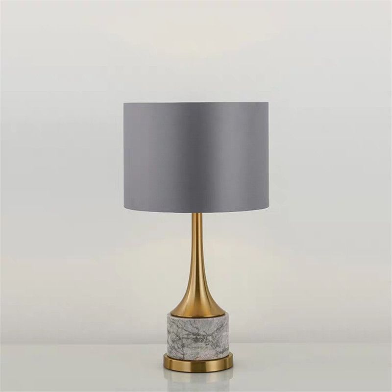 Trumpet Flared Nightstand Light Nordic Marble Single Antiqued Gold Table Lamp with Fabric Shade