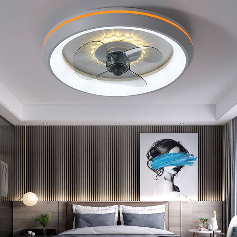 Circular Shade Bedroom Fan Light Fixture Acrylic Nordic Style LED Semi Flush Ceiling Light