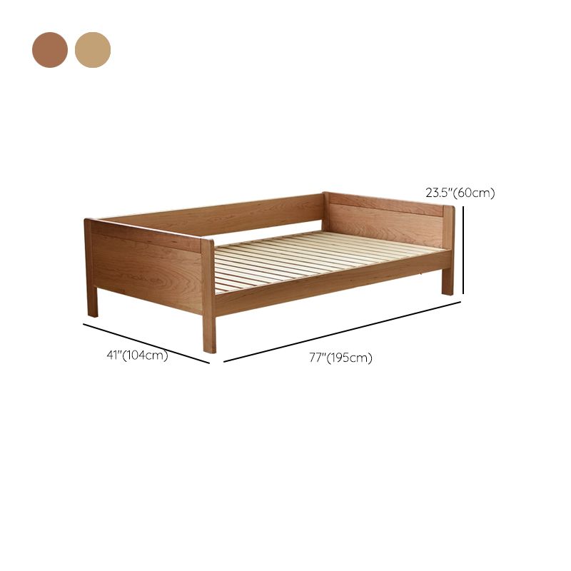 Contemporary Natural Standard Bed with Guardrail and Rectangle Headboard in Solid Wood