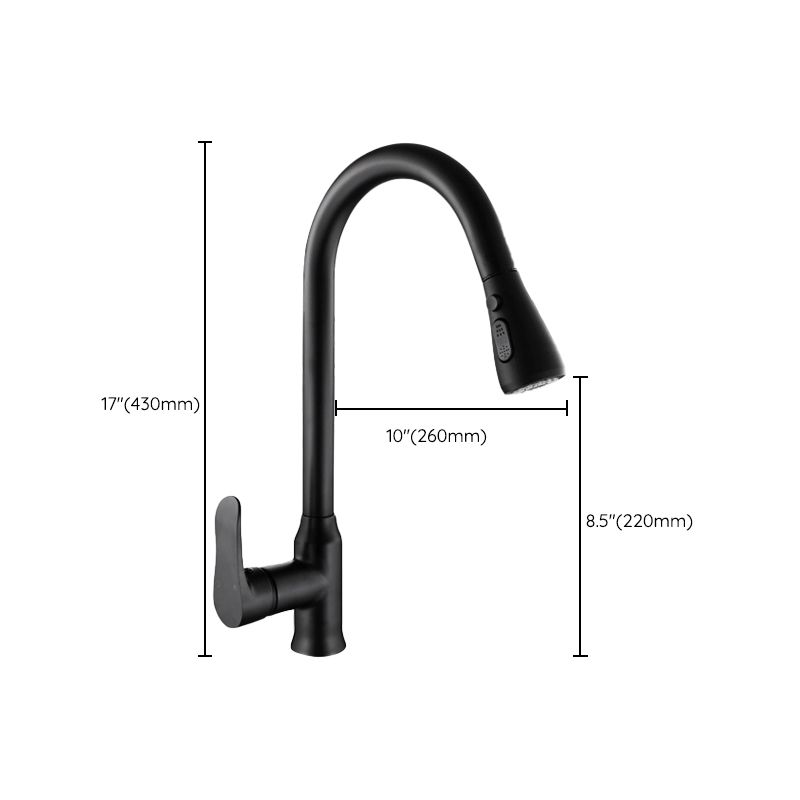 Contemporary Retractable Kitchen Faucet Stainless Steel 1-Handle High Arc Kitchen Faucet