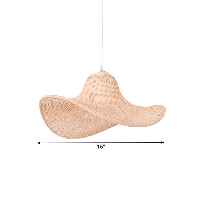 16"/19.5" Long South-east 1-Bulb Hanging Pendant with Rattan Beige Straw Hat Shaped Drop Light for Restaurant Tea House