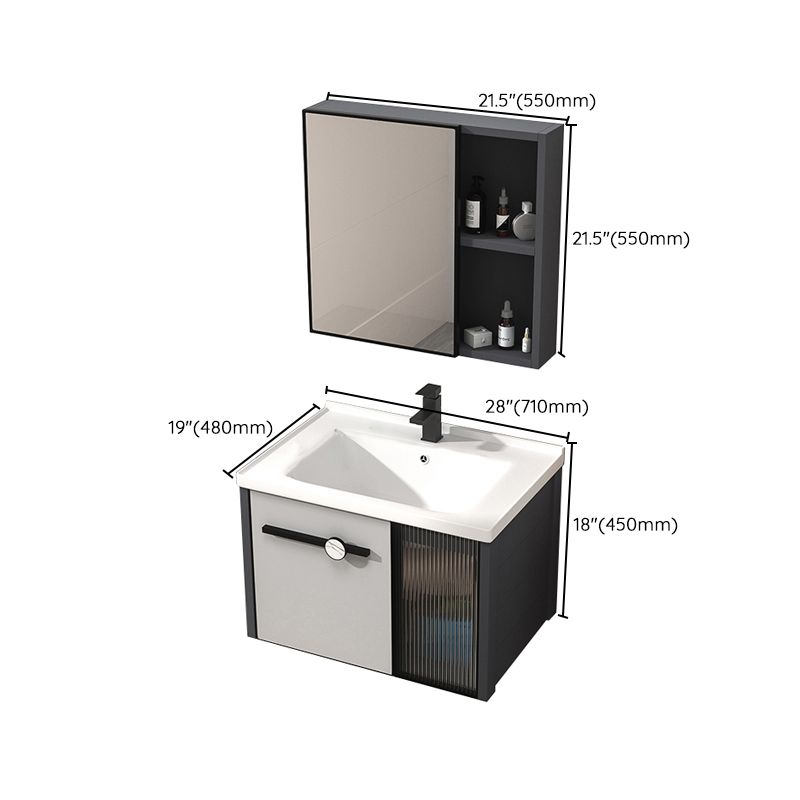 Metal Base Modern Bathroom Vanity Single Rectangular Wall Mount Vanity Set