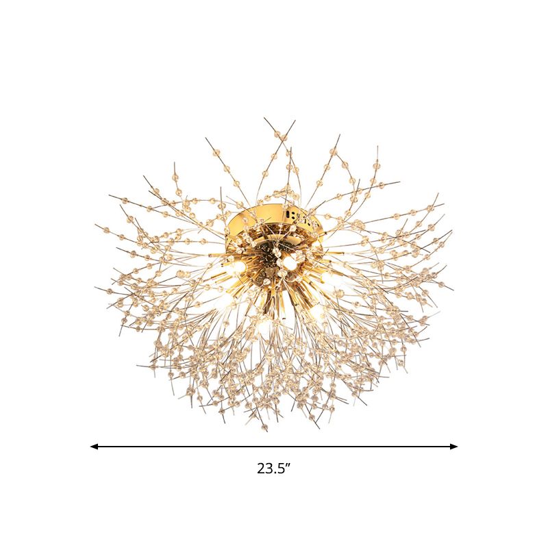 23,5 "/27.5" W Radial Crystal Flush Mount Lampada Contemporary 6/8 Luci Camera Soffitto Montaggio a Silver / Gold, Warm Light