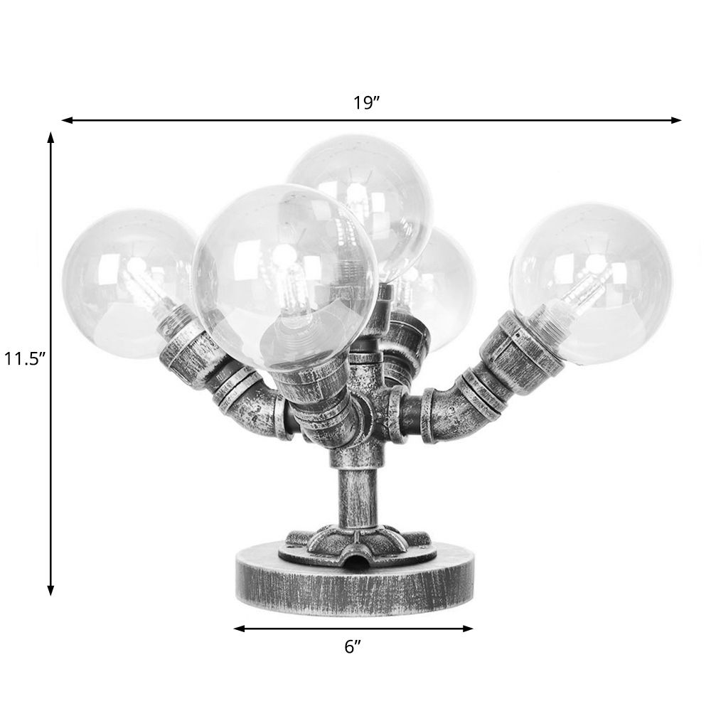 Lampe de bureau 4/5-5-Light Style industriel Shade Round Clear / Amber Glass Task Light in Antique Silver / Bronze with Base