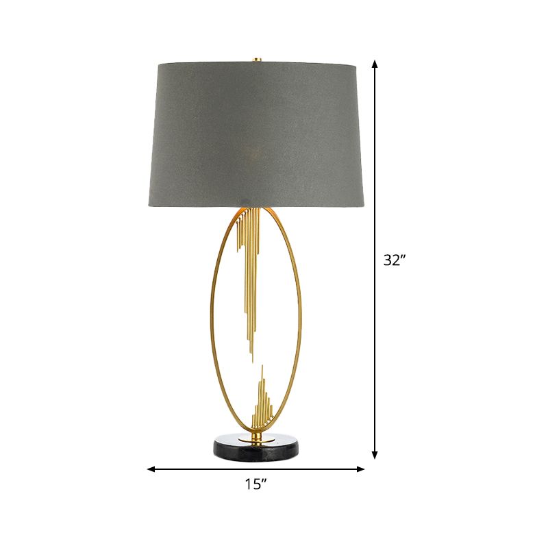 1 Head Tapered Drum Task Light Modernism Fabric Night Table Lamp in Grey with Marble Base