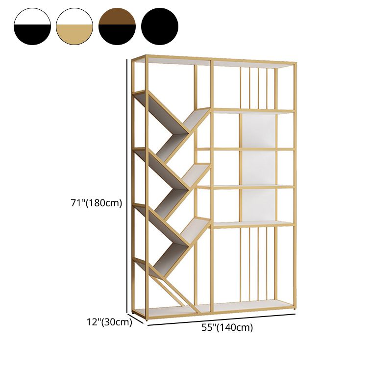 Modern Vertical Etagere Bookshelf Metal Frame Manufactured Wood Shelf Bookcase