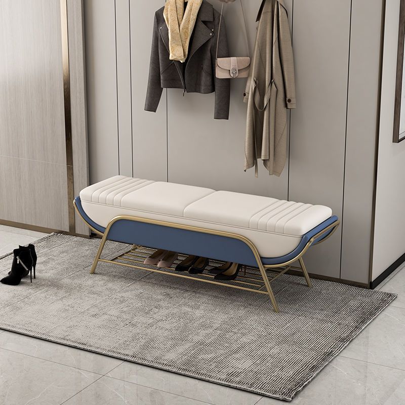 Glam Cushioned Seating Bench Rectangle Entryway and Bedroom Bench with Shelves