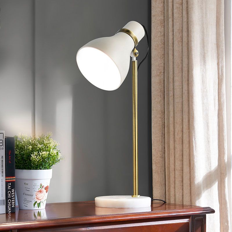 1 Head Bedside Task Lighting Modernism White Night Table Lamp with Trumpet Metal Shade