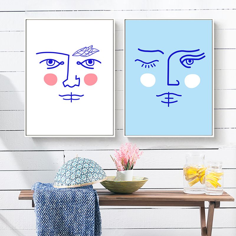 Face Line Drawing Wall Art Decor Textured Nordic Dining Room Canvas in Soft Color