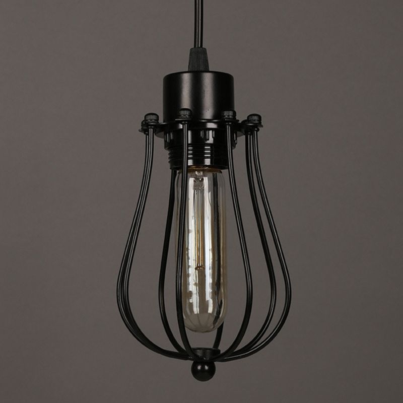 Metal Pendant Light Fixture Industrial Style Black Cage Restaurant Hanging Ceiling Light