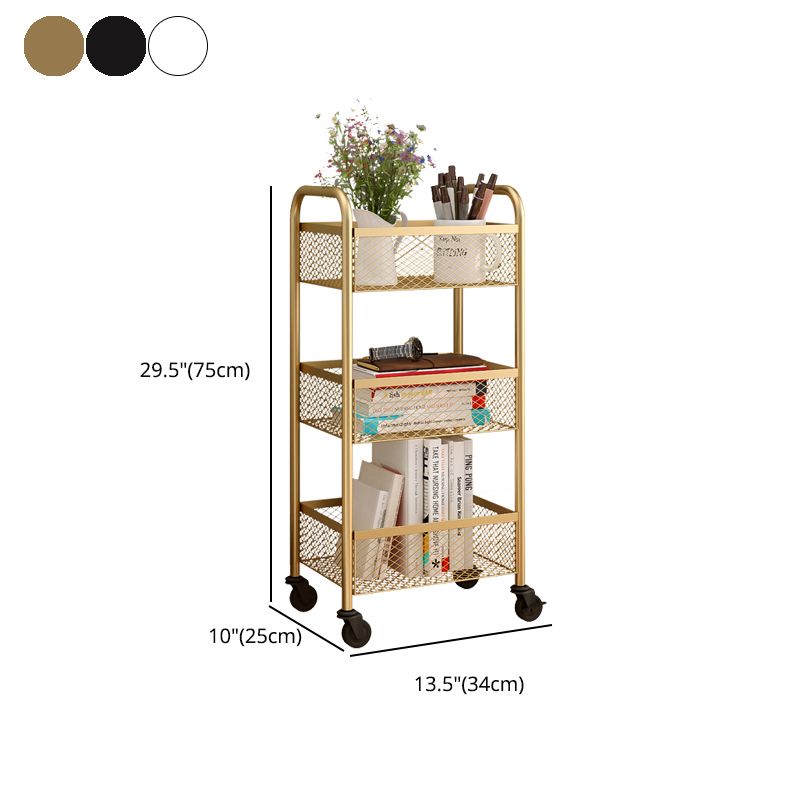 Glam Style Standard Bookcase Metal Closed Back Bookshelf with Wheels