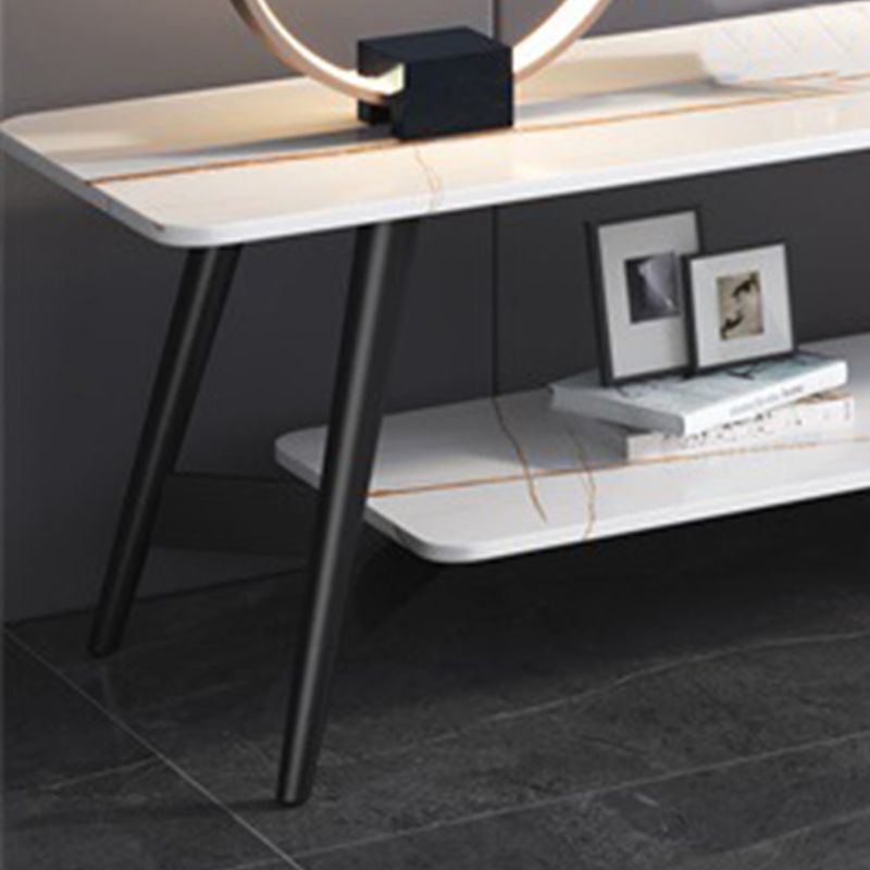 Modern Marble TV Media Stand Wooden Open Shelving TV Stand with Splayed Legs