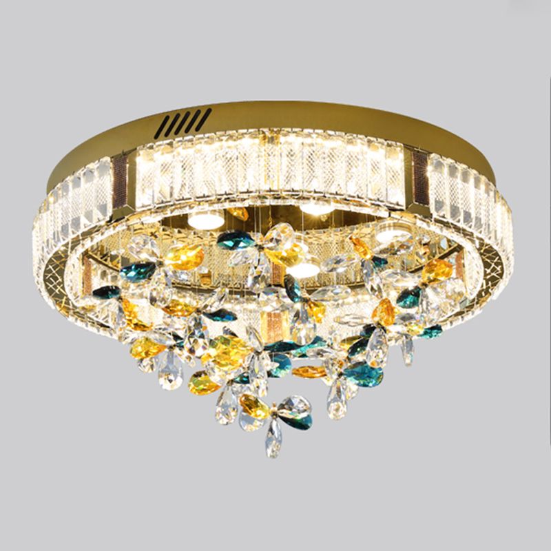 Contemporary Cone Flush Light Crystal Flush Mount Ceiling Fixture in Gold