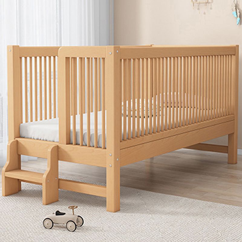 Scandinavian Beech Wood Nursery Bed Natural Nursery Crib with Guardrail