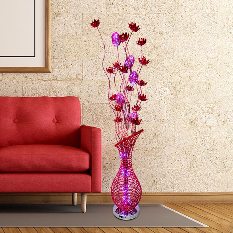 Bevel Vase Aluminum Stand Up Lamp Art Decor Living Room LED Floral Reading Floor Light in Red