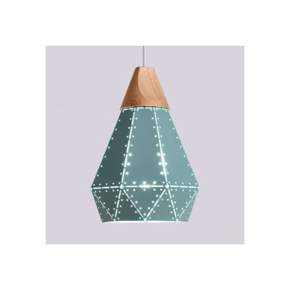 Restaurant Diamond Shaped Ceiling Light Metal & Wood Macaron Style Blue/Green/Pink/Yellow Pendant Lighting