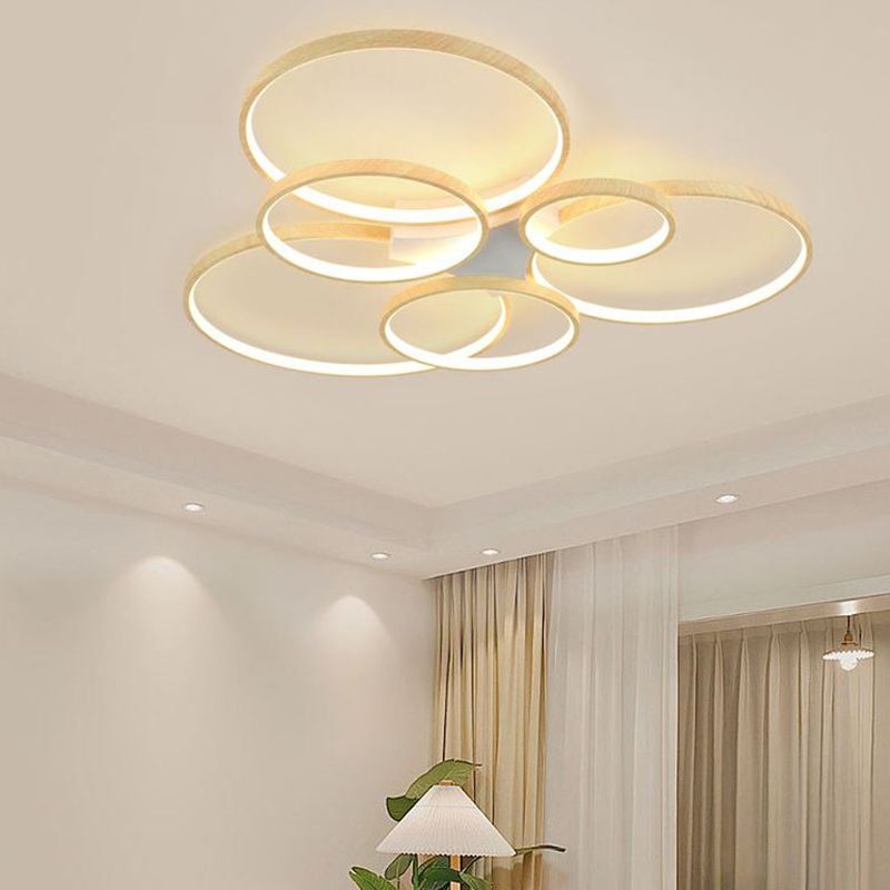 Modern Style Circle Shape Flush Mount Wood Ceiling Light for Bedroom