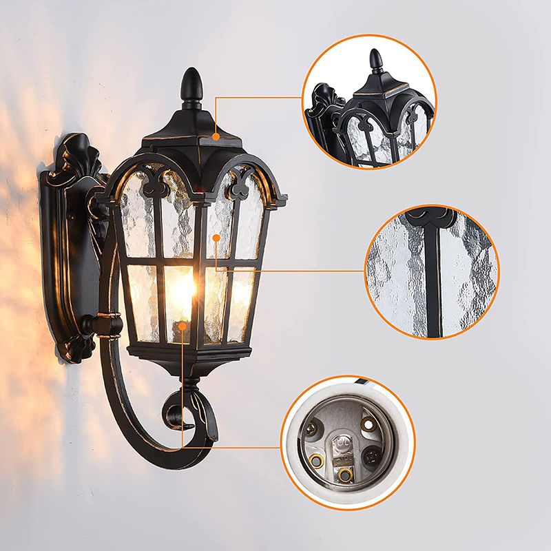 Antique Lantern Shade Wall Sconce Light Metal Cage with Glass 1-Light Sconce Light Fixture