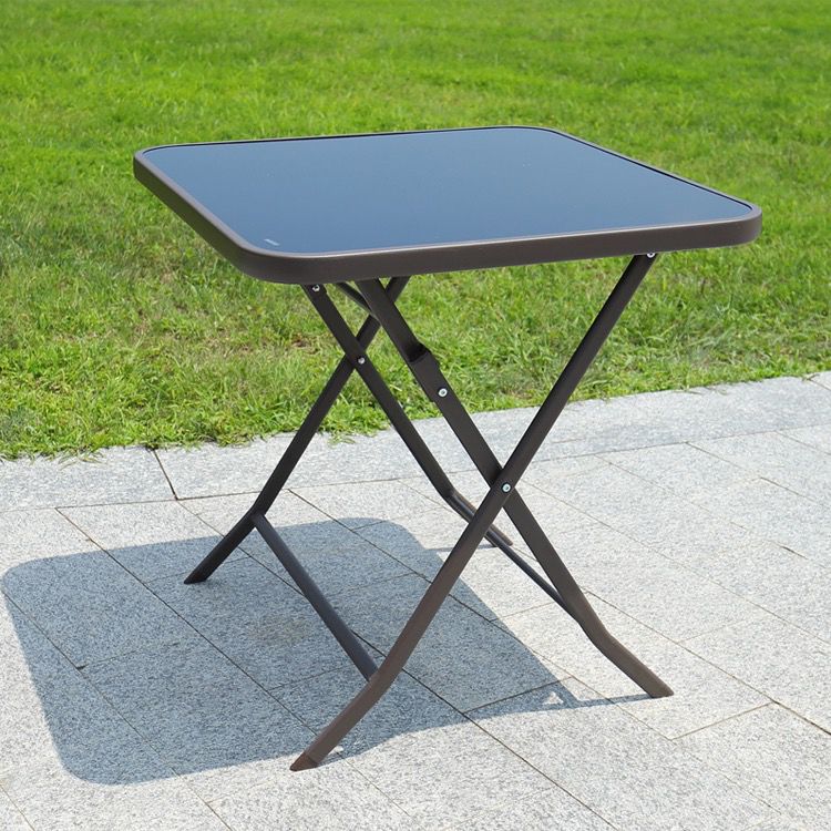 Industrial Geometric Coffee Table Metallic Patio Table in Black