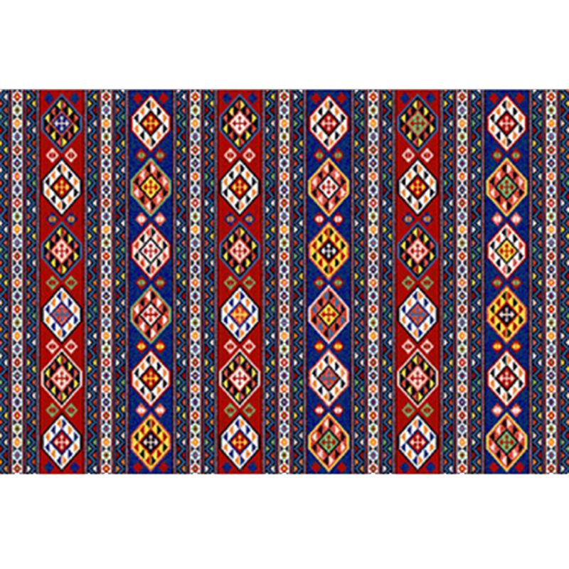 Red Living Room Area Carpet Bohemian Americana Pattern Rug Polyester Non-Slip Area Rug