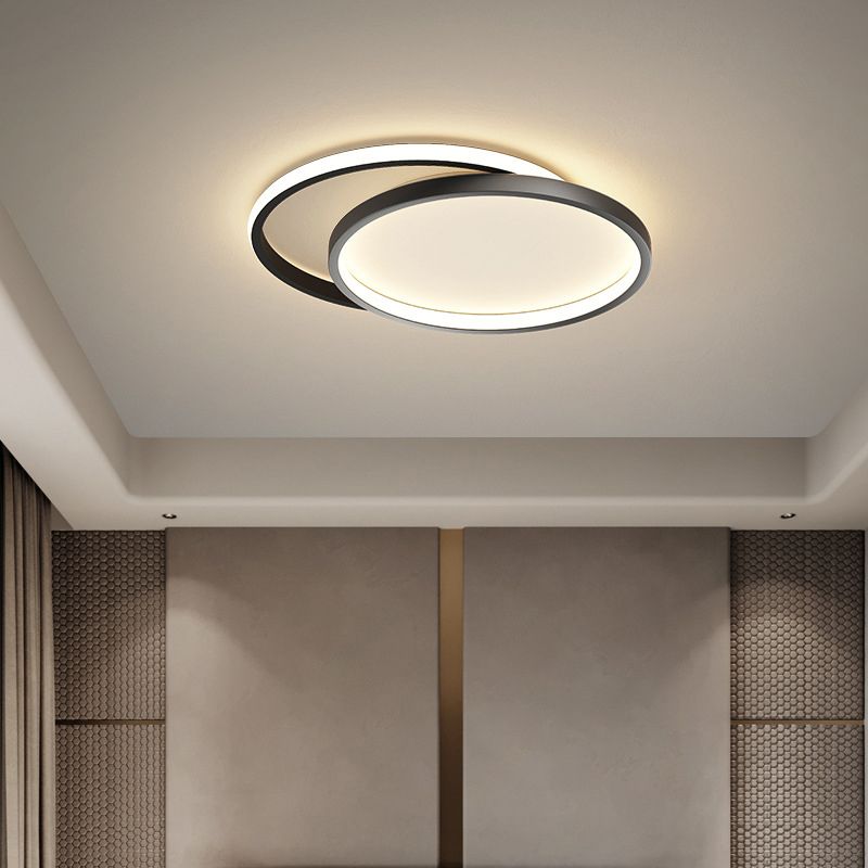 Minimalism LED Ceiling Lamp 2-Light Flush Mount in Black for Bedroom