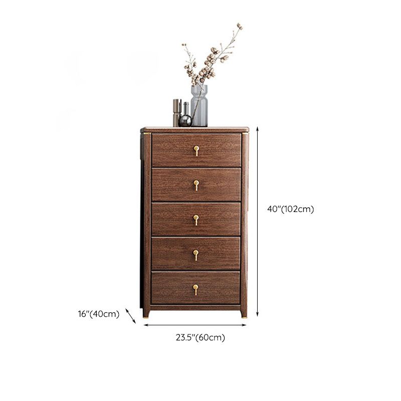 Glam Bedroom Chest Walnut Wood Vertical Storage Chest with Drawers