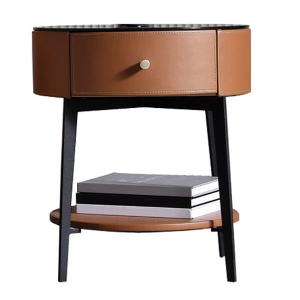 Leather and Metal Bed Nightstand Modern Minimalist Open Bedside Table with Legs