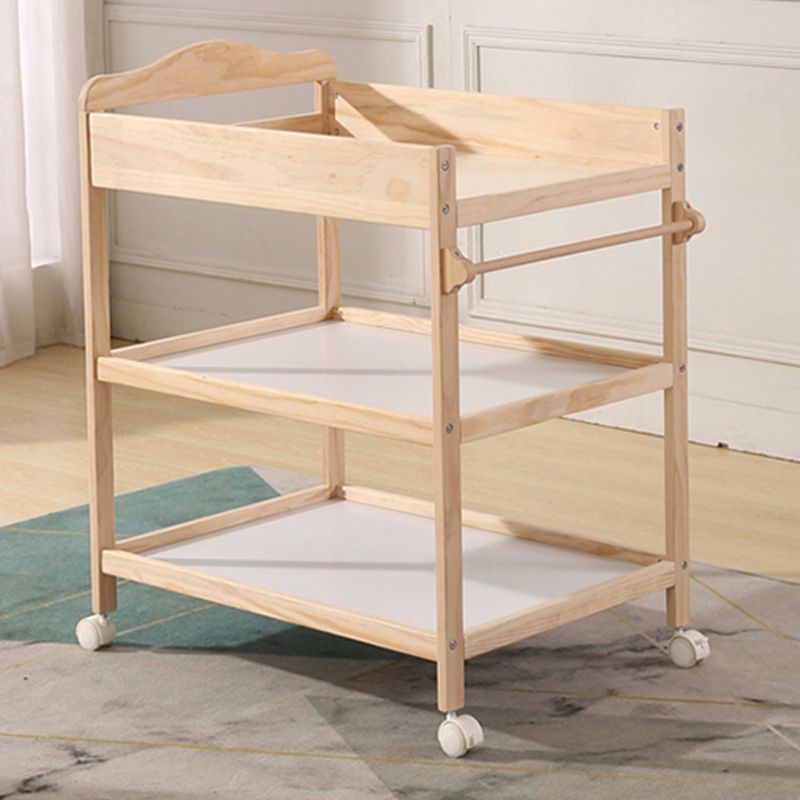 2 Storage Shelves Baby Changing Table Flat Top in Solid Wood with Wheel