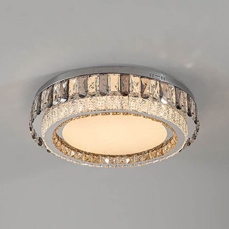 2-Light Golden Flush Mount Lighting Geometric Glass LED Ceiling Light for Foyer