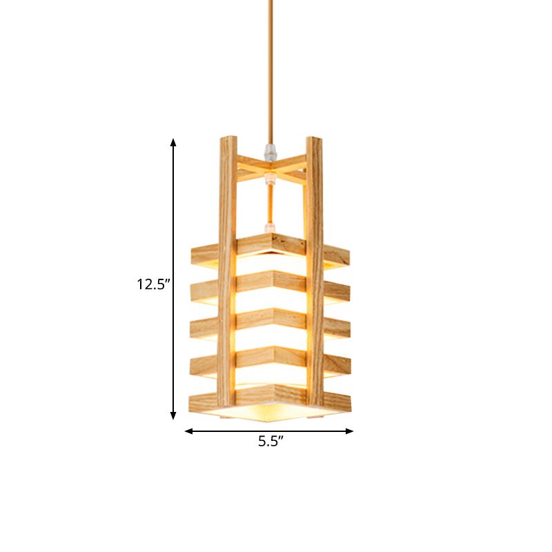 Lampada a sospensione in legno cuboide ASIAN 1 bulbo kit lampada sospesa beige con manico a croce