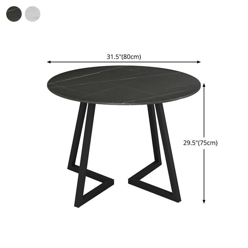 Sintered Stone Dining Table Round Modern Dining Table with Black Frame