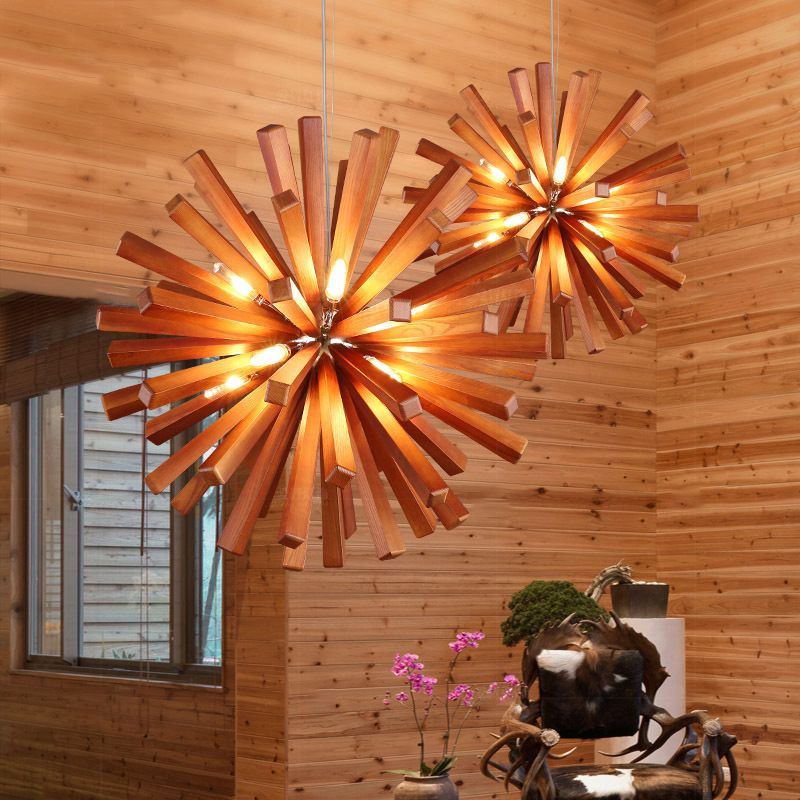 Éclairage de plafond de pissenlit en bois luminaire de lustre de style nordique pour restaurant