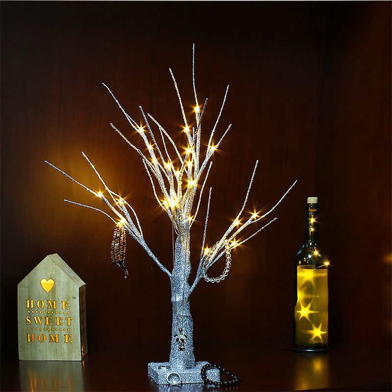 Tree Table Lighting Contemporary Plastic LED Silver Nightstand Light for Dining Room