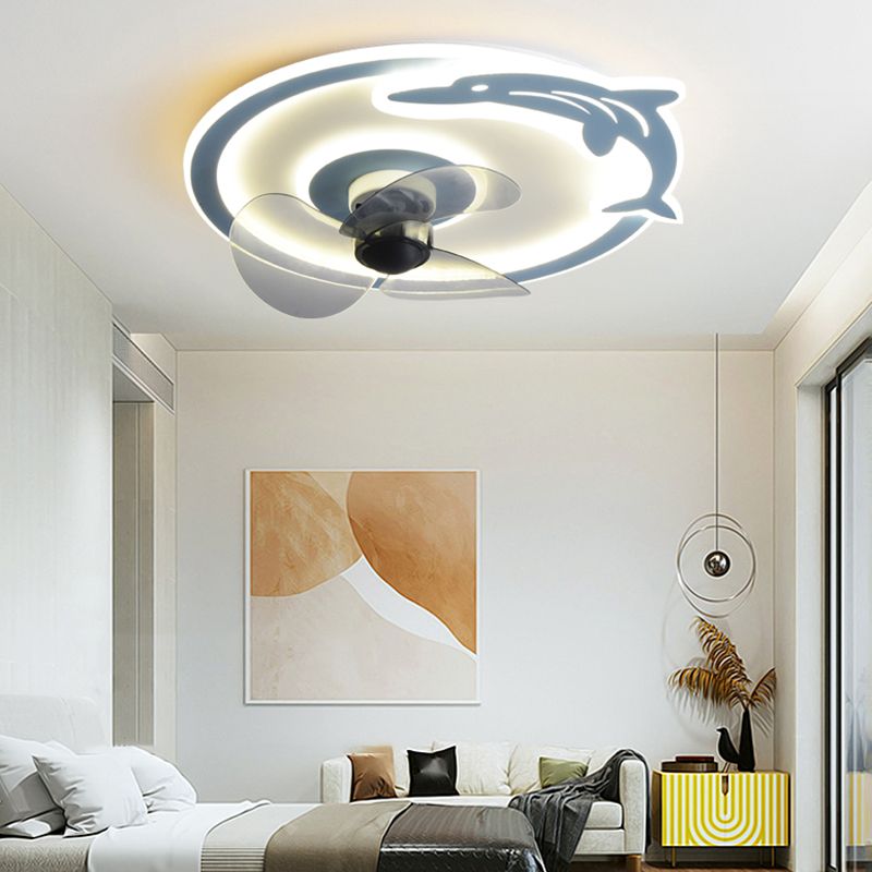 Round LED Ceiling Fan Light Contemporary Metal LED Ceiling Fan for Kid's Room