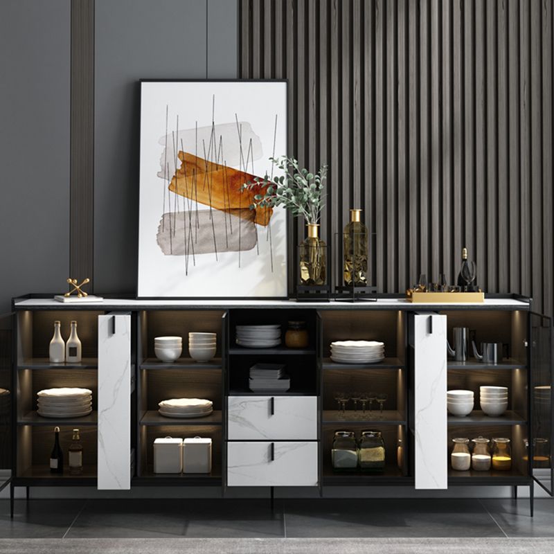 Contemporary Server with Metallic Finish 2 Drawer Sideboard with LED Lights