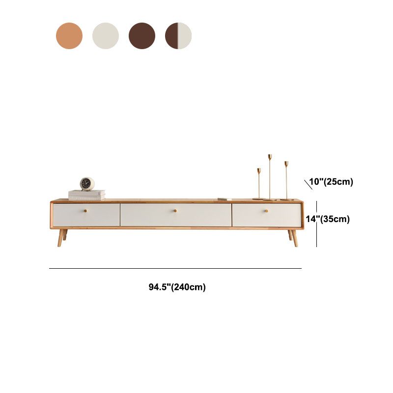 Solid Wood 13.78" H TV Stand Nordic 2 Drawers TV Stand Console