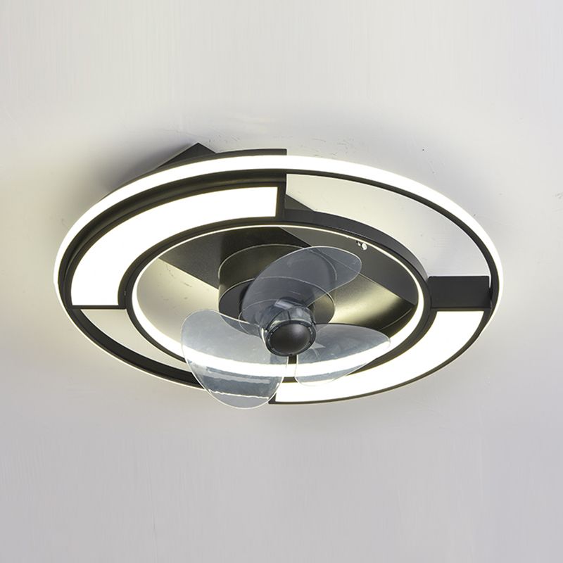 Black Geometric LED Fan Lamp Modern 360-Degree Rotatable Semi Flush Mount Ceiling Light