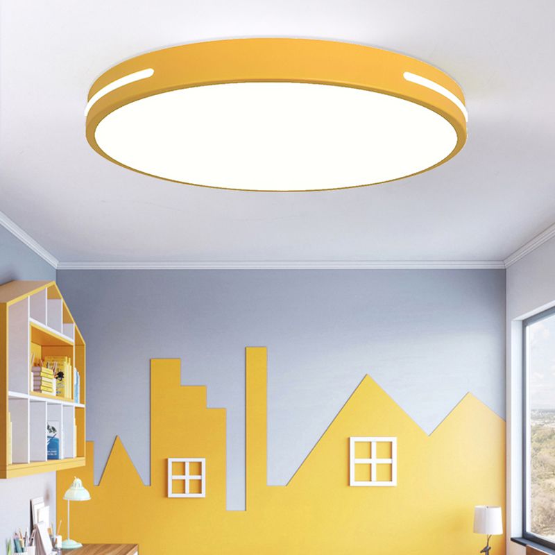 Round Shape LED Ceiling Lamp Macaroon Modern Simple Style Iron 1 Light Flush Mount