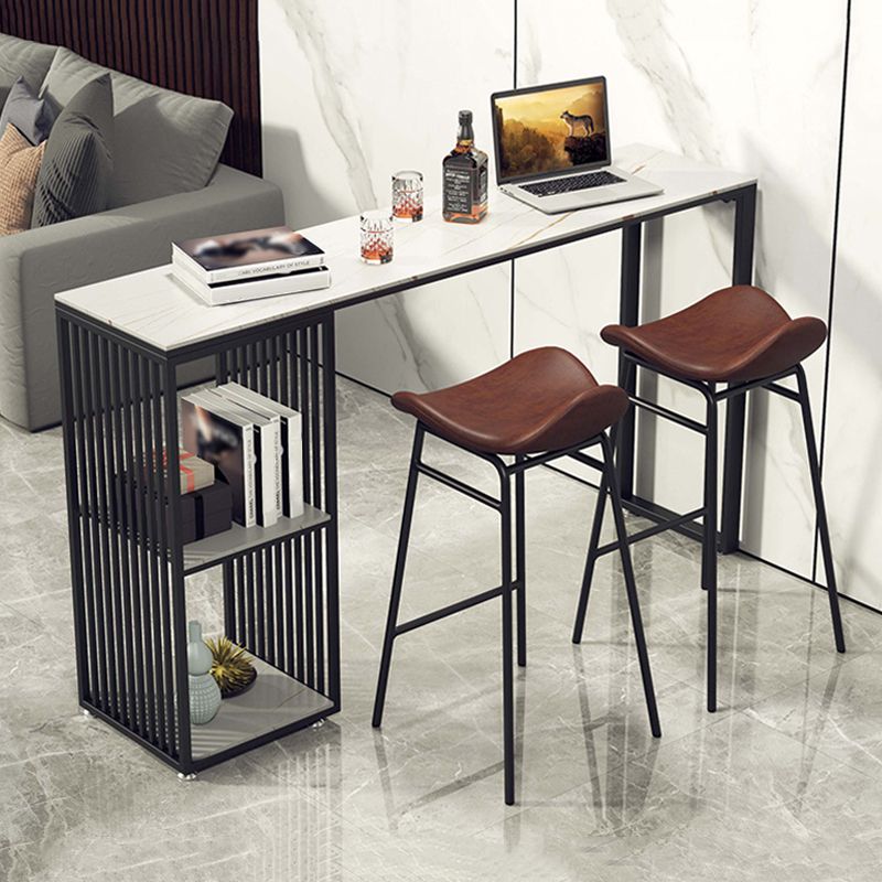 Indoor Stone Cocktail Bar Table Contemporary Pub Height Dining Table with Storage