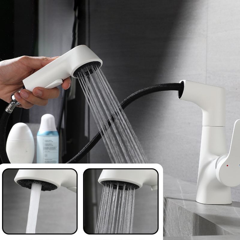 White Pull-out Bathroom Sink Faucet Hot and Cold Water Adjustable Hand Held Faucet