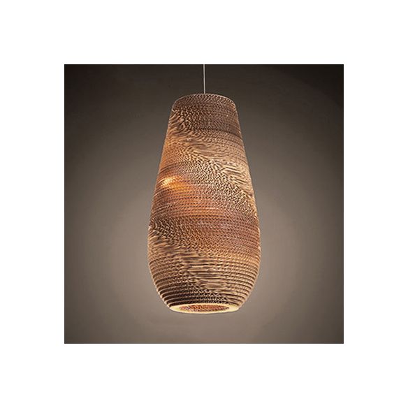 Parchment Paper Vase Shaped Suspended Light Asian Single Pendant Light in Brown for Restaurant