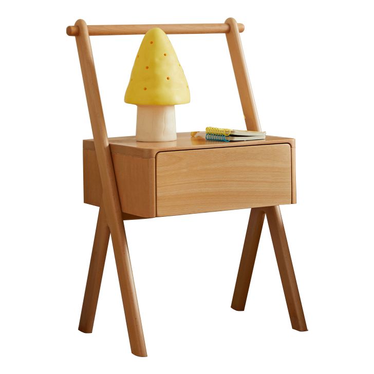 Solid Wood Kids Nightstand Light Wood Modern Youth Nightstand with a Drawer