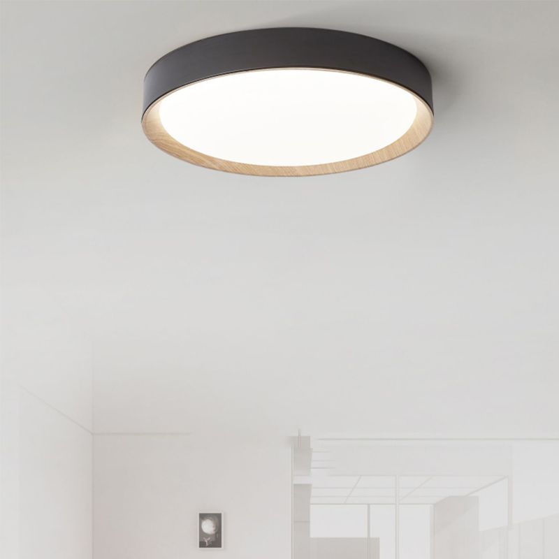 Minimalism LED Flush Mount Round Metal Ceiling Light Fixture in Black for Bedroom