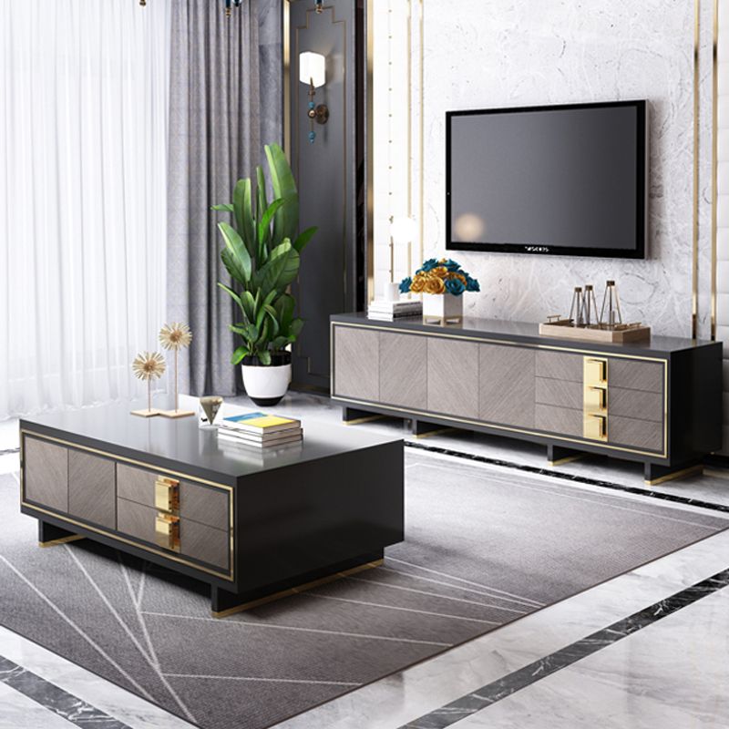 Black Glass TV Cabinet Gorgeous Style Home Simple Closed TV Stand Console